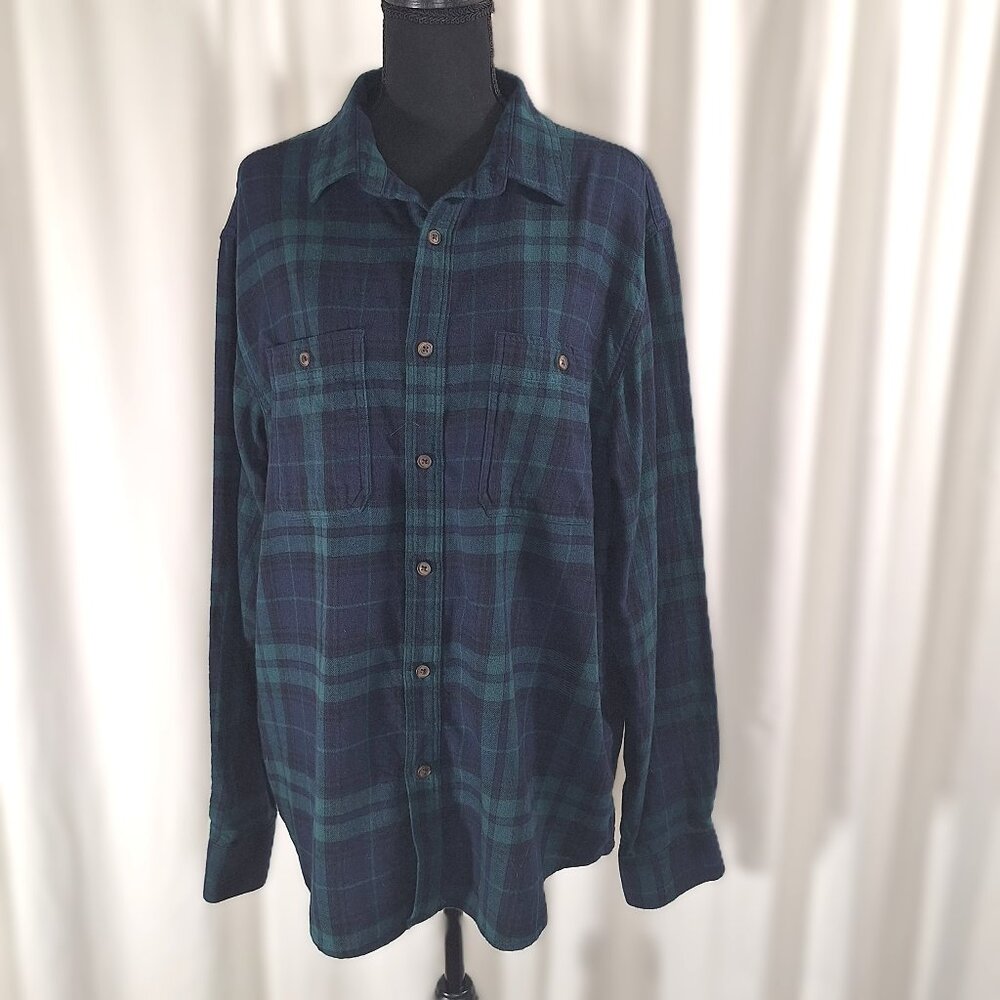 Old Navy Mens XL Flannel Navy & Green Plaid Flannel Button Front Long Sleeve 🍂❄
